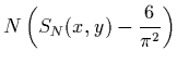 $\displaystyle N\left(S_N(x,y)-\frac 6{\pi^2}\right)$